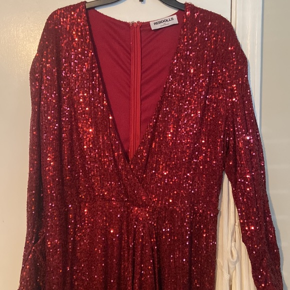Sz 1x Deep Red Sequin Jumpsuit - Picture 3 of 4